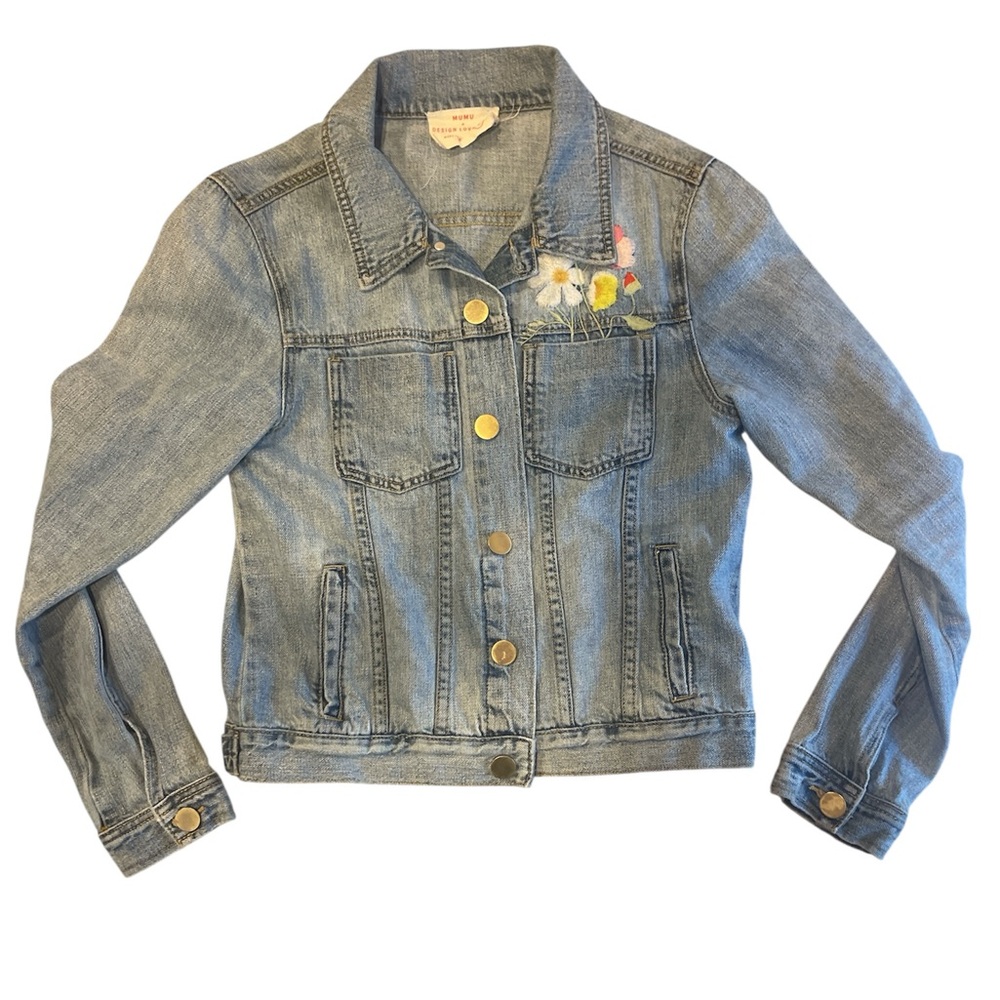 MUMU X Design Love Fest Flower Embroidered Denim Jean Jacket